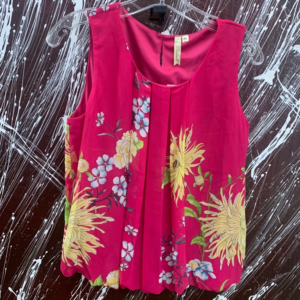 Chenault Pink Floral Pleated Sleeveless Blouse Top Petite Small PS NWT